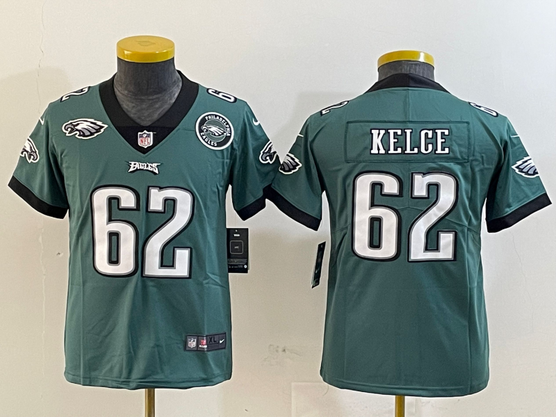 Youth 2025 Philadelphia Eagles #62 Kelce green Nike NFL jersey style 5